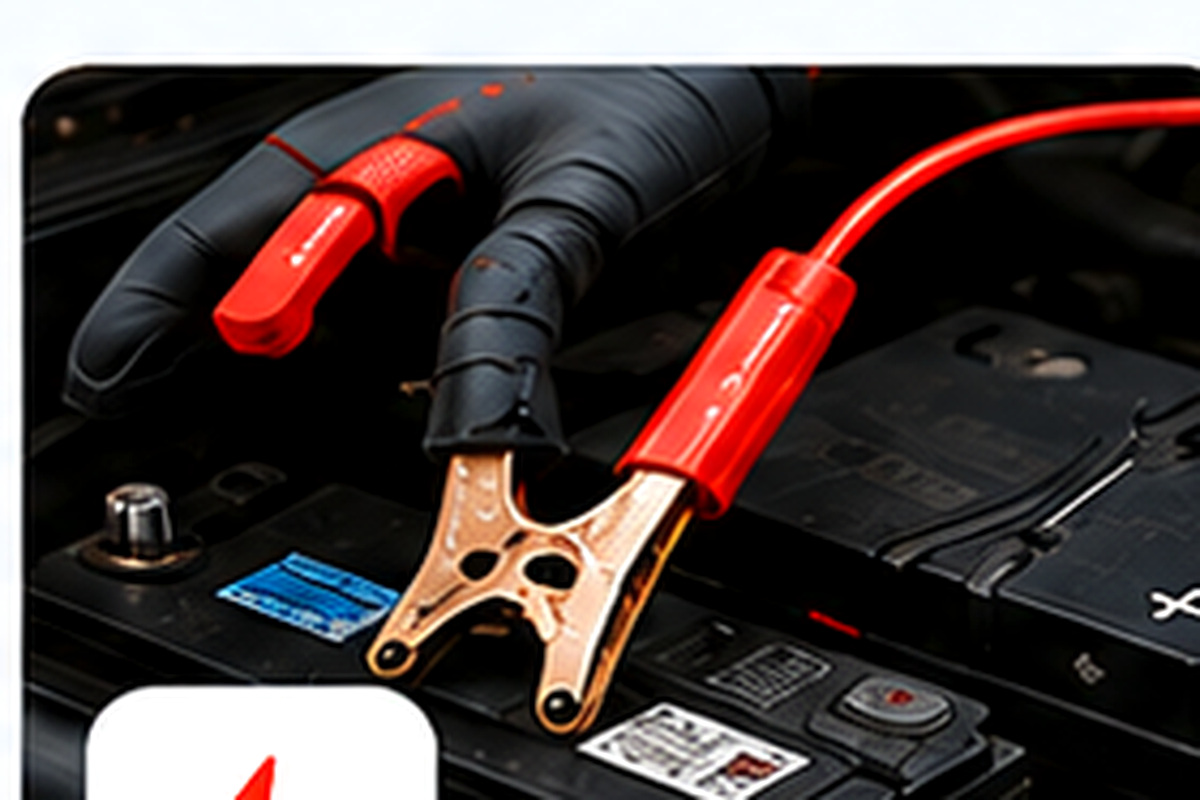 Technician connecting jump-start cables to a vehicle battery